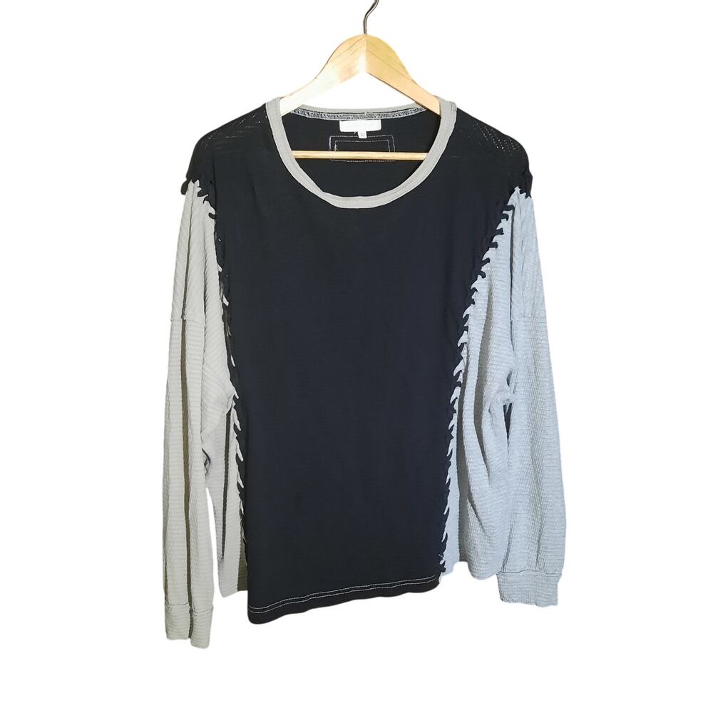 Gilded Intent Womens Colorblock Waffle Knit Raw Edge Stitching Size XL